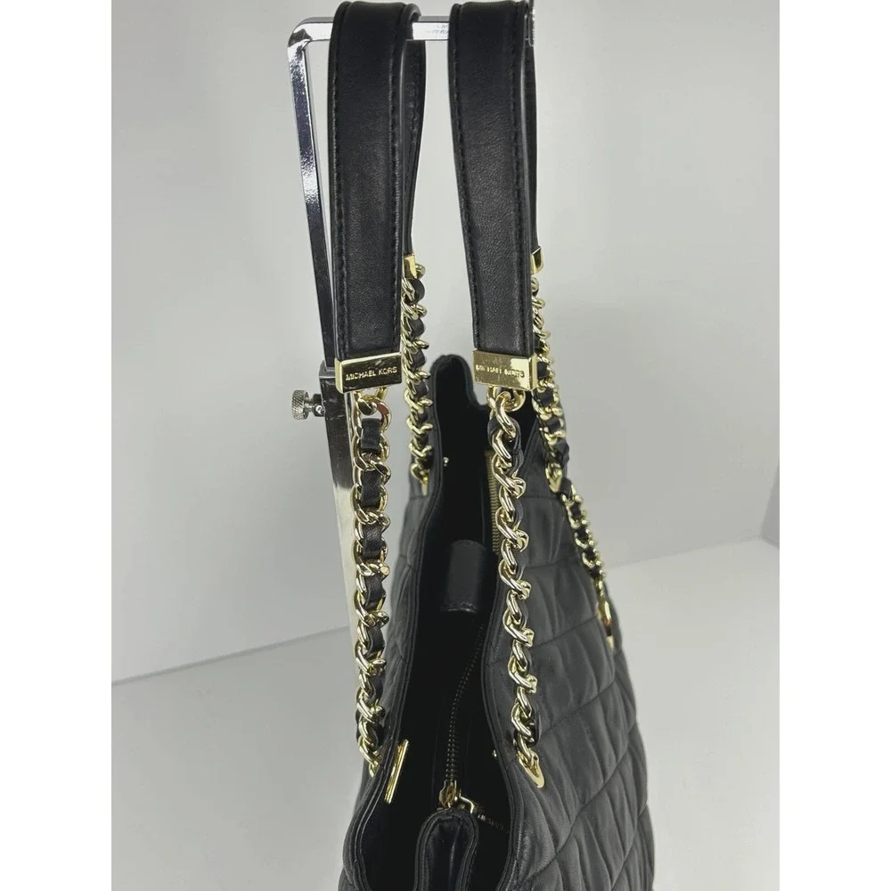 Michael Kors Satchel Susannah Leather Quilted Double Handle Large Black CLEAN A+
